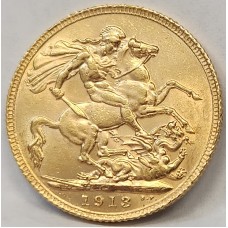GREAT BRITAIN UK 1913 . ONE 1 SOVEREIGN . GOLD COIN